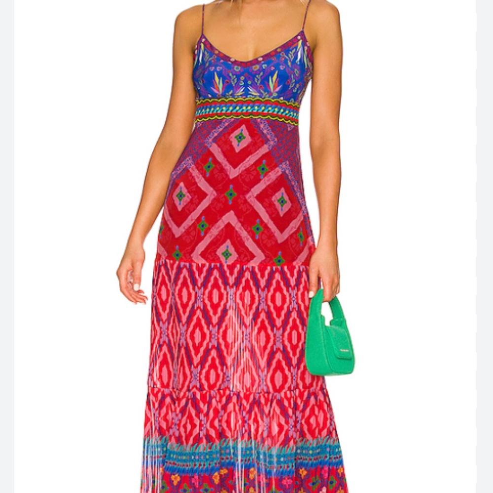 Saloni | Veronica B Dress In Cobalt Cross Stitch Print in US size 2